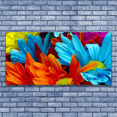 Image sur verre acrylique Fleurs floral rouge bleu orange