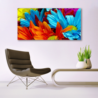 Image sur verre acrylique Fleurs floral rouge bleu orange