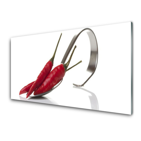 Image sur verre acrylique Cuillère chili cuisine rouge argent
