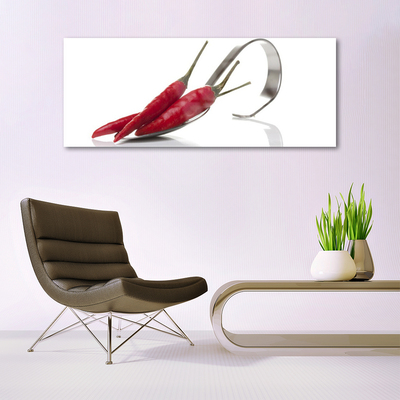 Image sur verre acrylique Cuillère chili cuisine rouge argent