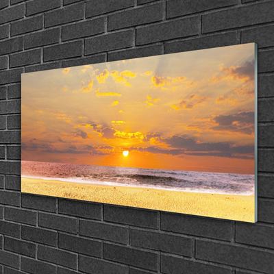 Image sur verre acrylique Soleil plage mer paysage bleu jaune brun