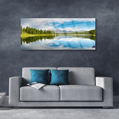 Image sur verre acrylique Forêt lac paysage vert bleu