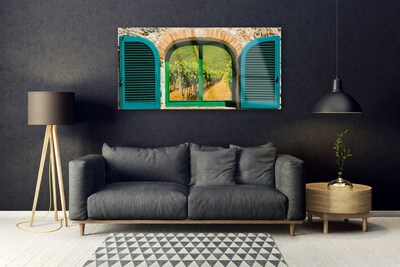 Image sur verre acrylique Fenêtre paysage brun bleu