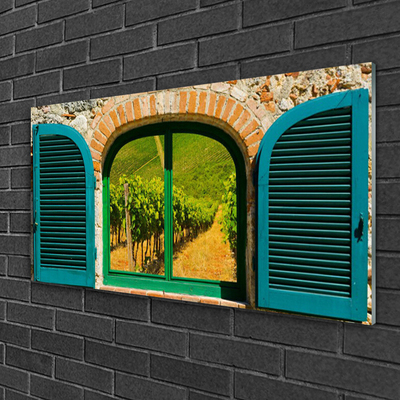 Image sur verre acrylique Fenêtre paysage brun bleu