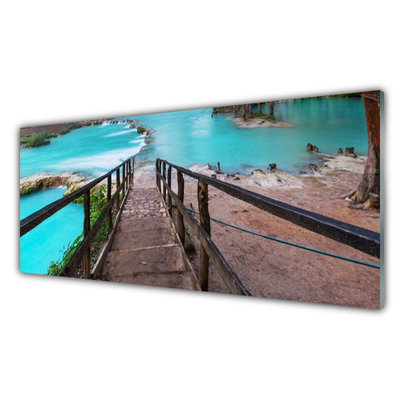 Image sur verre acrylique Escaliers lac architecture brun noir bleu