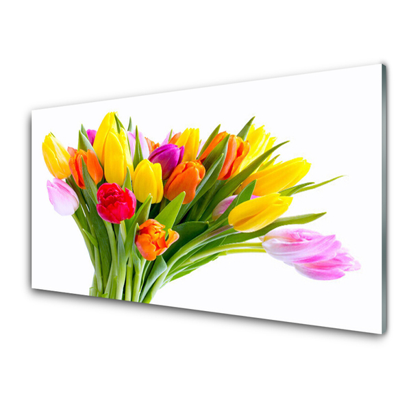 Image sur verre acrylique Tulipes floral jaune rouge rose orange