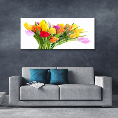 Image sur verre acrylique Tulipes floral jaune rouge rose orange