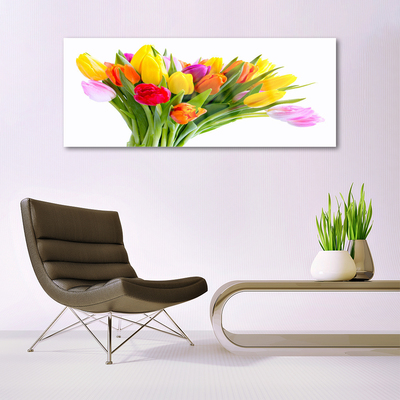 Image sur verre acrylique Tulipes floral jaune rouge rose orange