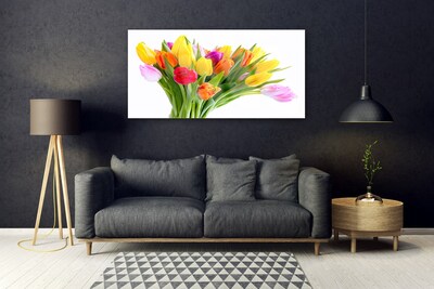 Image sur verre acrylique Tulipes floral jaune rouge rose orange