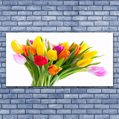 Image sur verre acrylique Tulipes floral jaune rouge rose orange