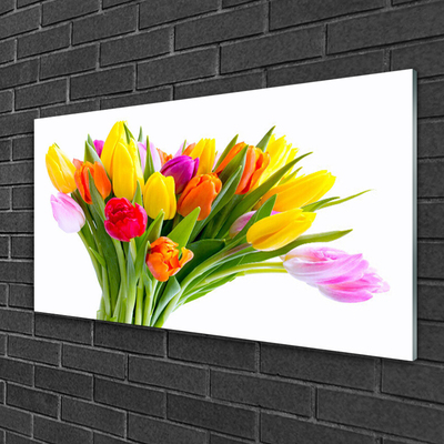 Image sur verre acrylique Tulipes floral jaune rouge rose orange