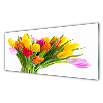 Image sur verre acrylique Tulipes floral jaune rouge rose orange