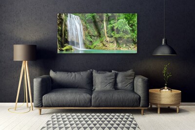 Image sur verre acrylique Forêt chute d'eau nature blanc bleu brun vert