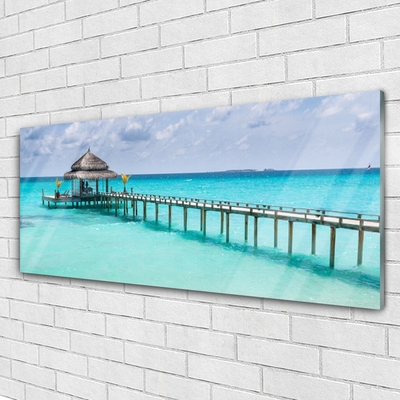 Image sur verre acrylique Pont mer architecture bleu brun