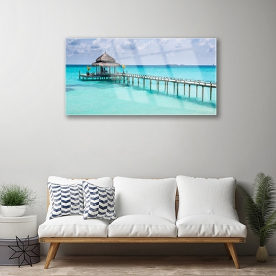 Image sur verre acrylique Pont mer architecture bleu brun