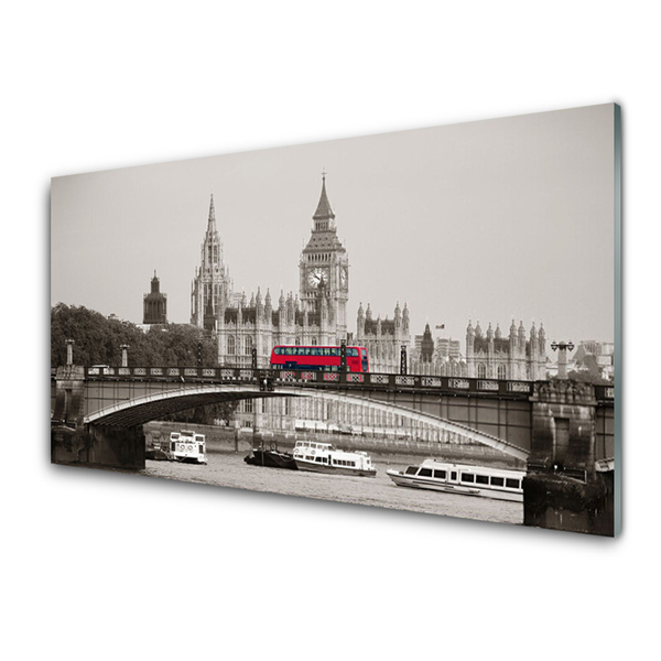 Image sur verre acrylique Pont bus ville architecture gris rouge