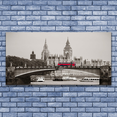 Image sur verre acrylique Pont bus ville architecture gris rouge