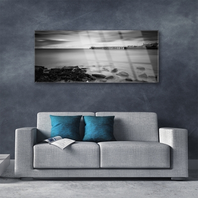 Image sur verre acrylique Pierres mer paysage gris