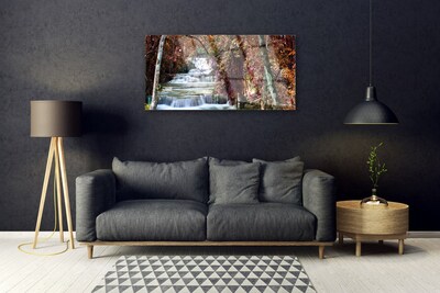 Image sur verre acrylique Forêt chute d'eau nature blanc brun