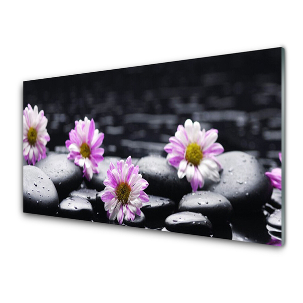 Image sur verre acrylique Fleurs pierres floral rose blanc noir