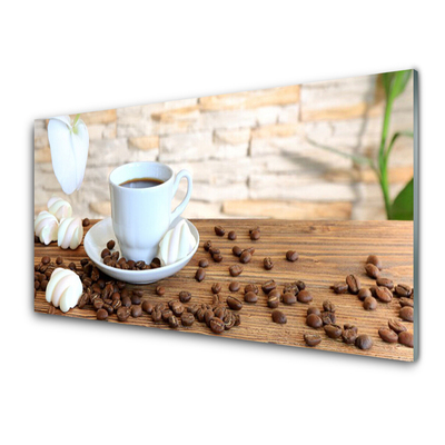 Image sur verre acrylique Tasse grains de café cuisine blanc brun