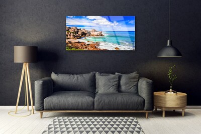 Image sur verre acrylique Plage mer paysage brun gris bleu