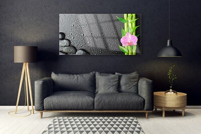 Image sur verre acrylique Pierres fleurs bambou floral vert rose noir