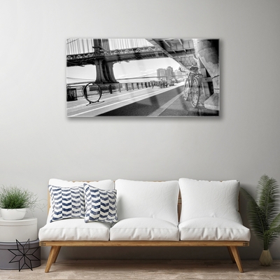 Image sur verre acrylique Vélo pont architecture gris