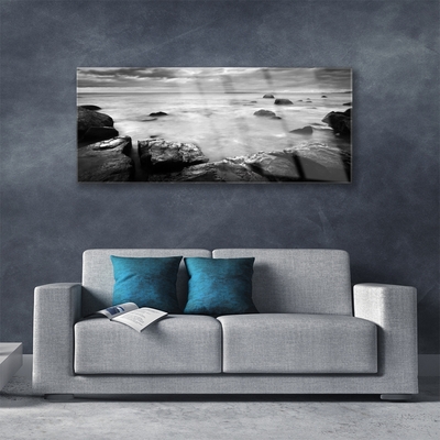 Image sur verre acrylique Roche mer paysage gris