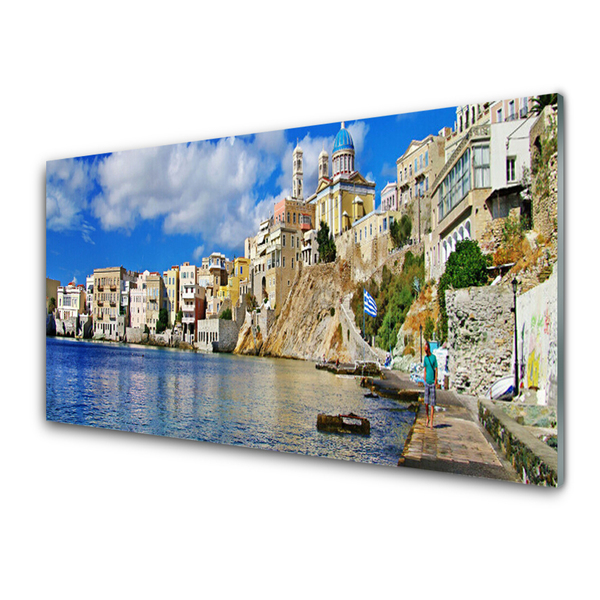 Image sur verre acrylique Mer ville architecture brun bleu