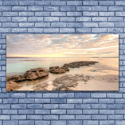 Image sur verre acrylique Pierres mer paysage gris himmelbleu brun