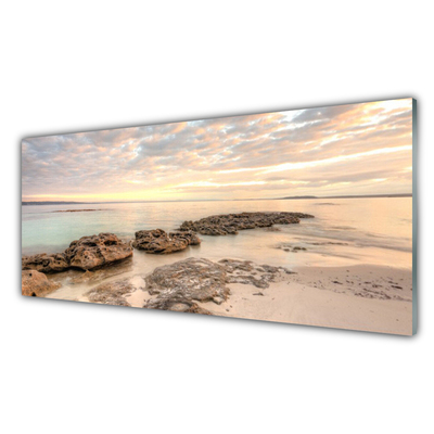 Image sur verre acrylique Pierres mer paysage gris himmelbleu brun