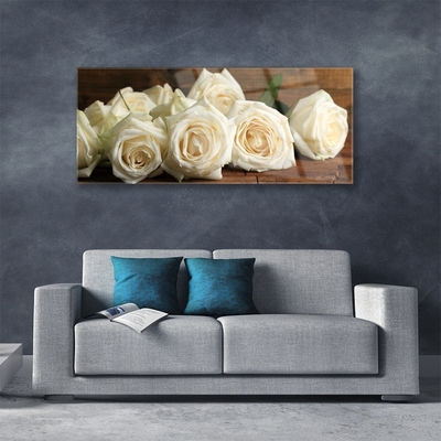 Image sur verre acrylique Roses floral blanc