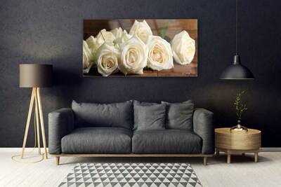 Image sur verre acrylique Roses floral blanc