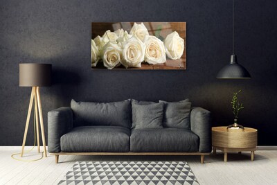 Image sur verre acrylique Roses floral blanc