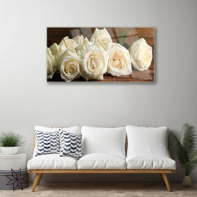 Image sur verre acrylique Roses floral blanc