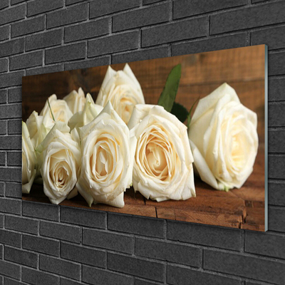 Image sur verre acrylique Roses floral blanc