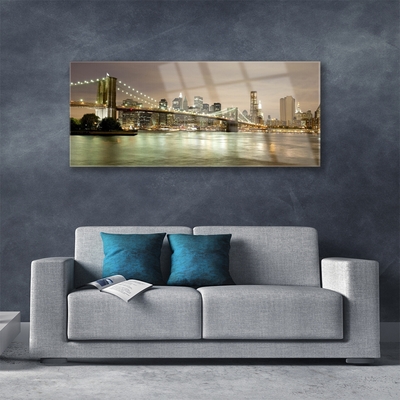 Image sur verre acrylique Mer pont ville architecture gris jaune