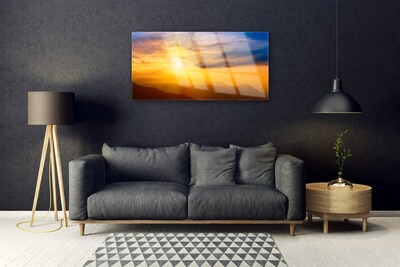 Image sur verre acrylique Montagne paysage brun jaune bleu