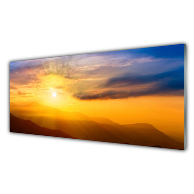 Image sur verre acrylique Montagne paysage brun jaune bleu