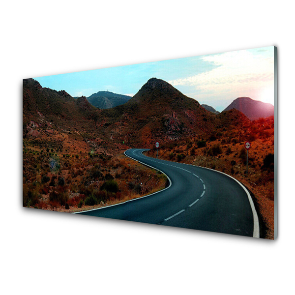 Image sur verre acrylique Montagne route paysage brun noir blanc