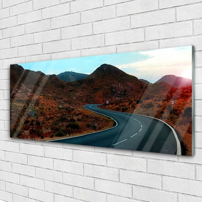 Image sur verre acrylique Montagne route paysage brun noir blanc