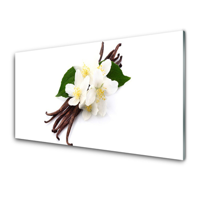 Image sur verre acrylique Vanille floral brun blanc