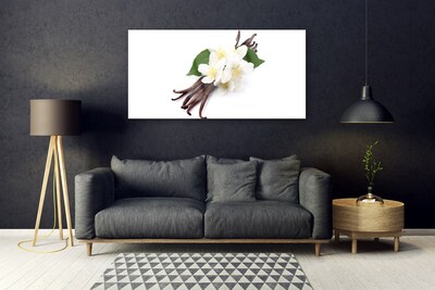 Image sur verre acrylique Vanille floral brun blanc