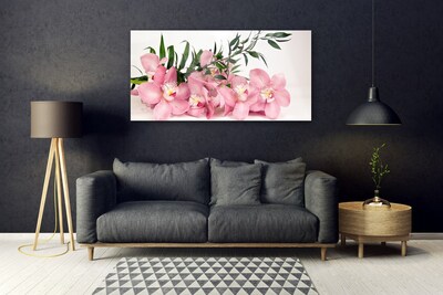 Image sur verre acrylique Fleurs feuilles floral rose vert