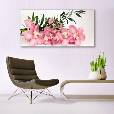 Image sur verre acrylique Fleurs feuilles floral rose vert