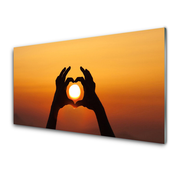 Image sur verre acrylique Mains soleil paysage jaune noir