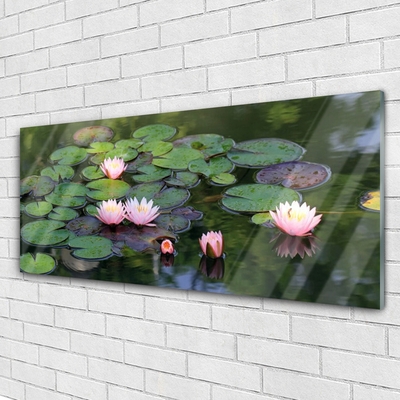 Image sur verre acrylique Lac fleurs floral rose vert