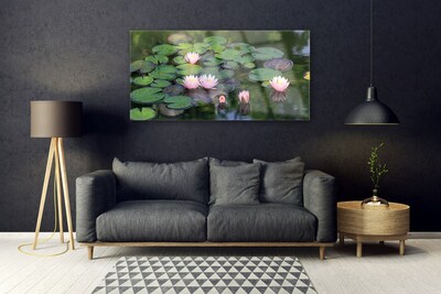 Image sur verre acrylique Lac fleurs floral rose vert