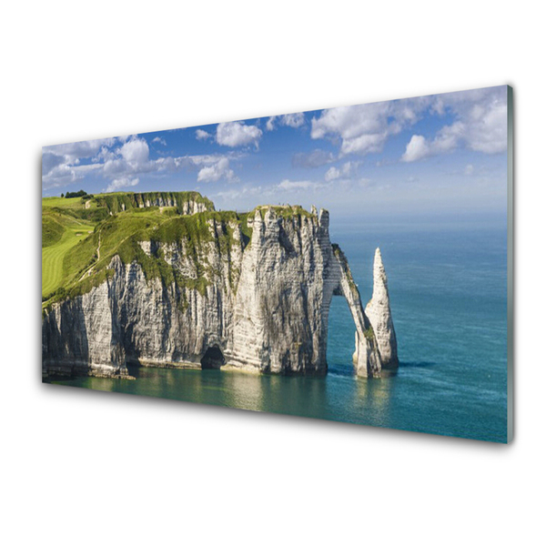 Image sur verre acrylique Mer rock paysage vert gris bleu